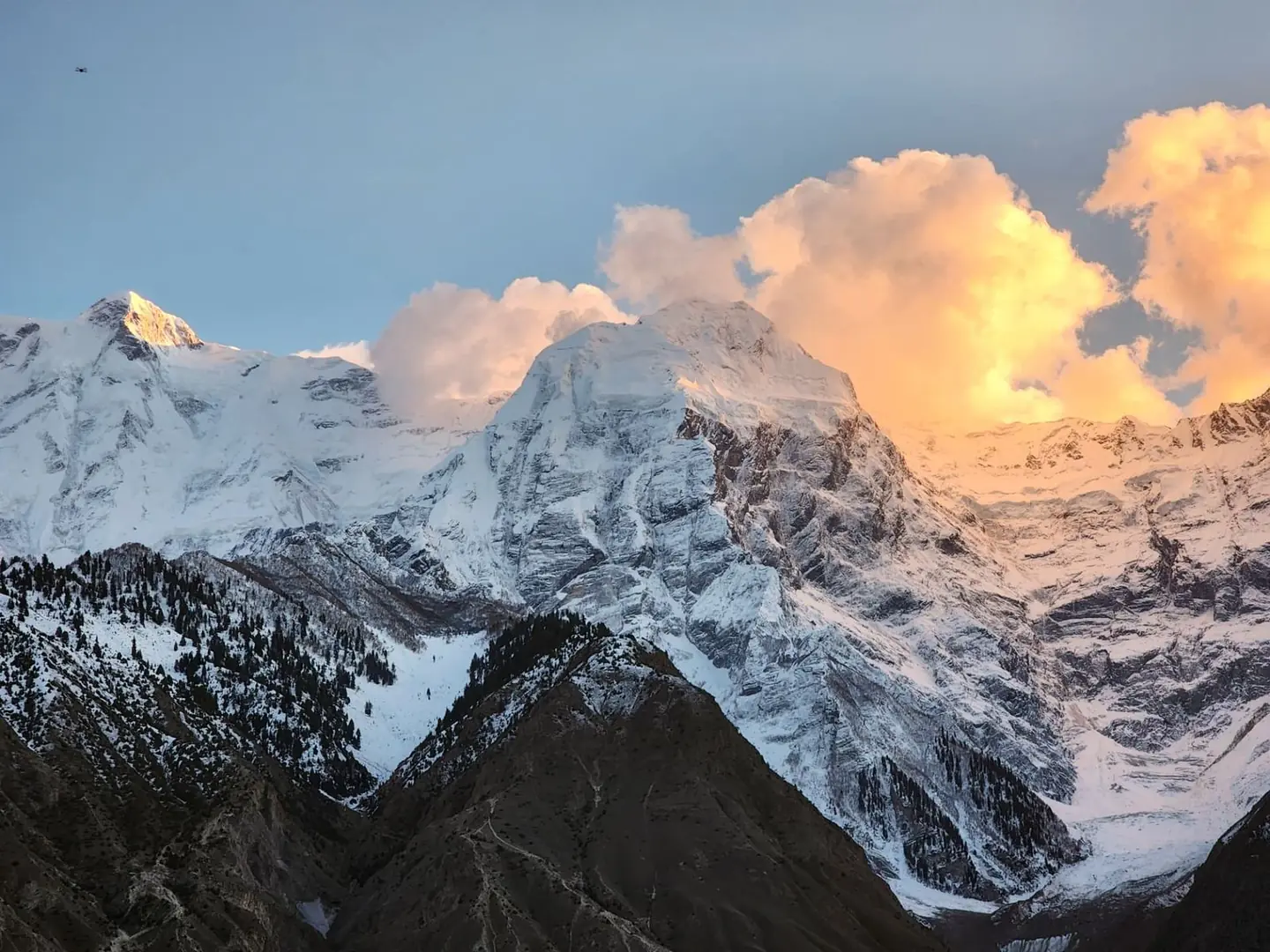 Alpenglow on the high snowfields above Khanabad