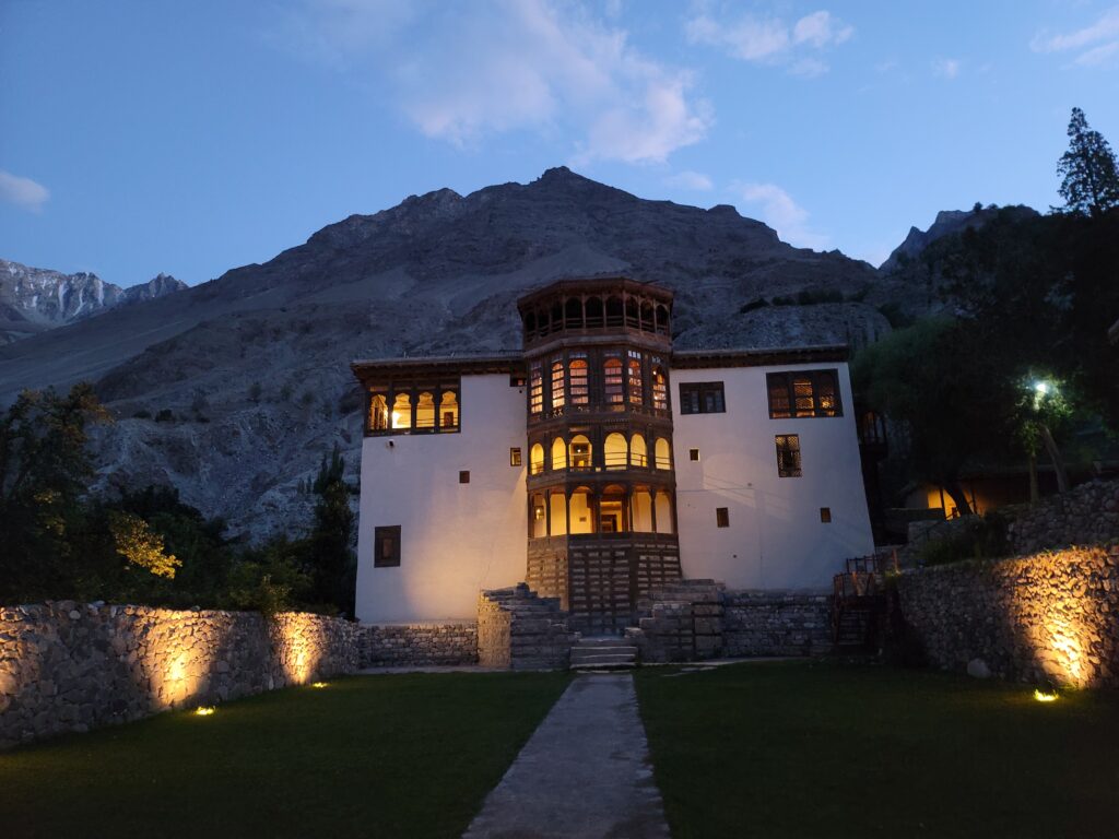 Khaplu Palace at dusk, historic seat of the Yabgo dynasty in Gilgit-Baltistan