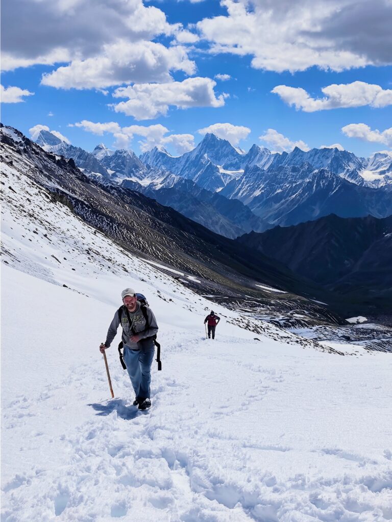 Trekkers approaching Thallay La pass in the Karakoram, Pakistan